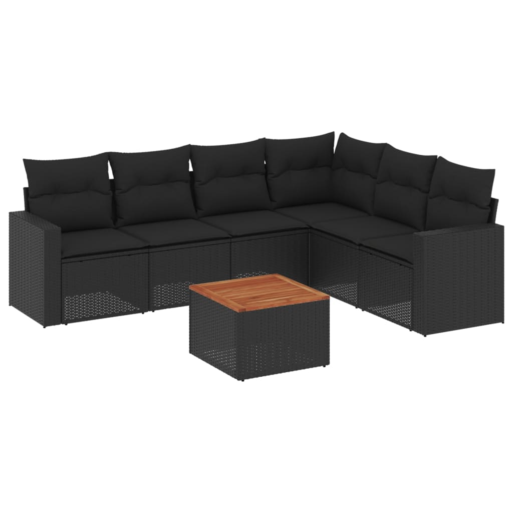 sofasæt til haven 7 dele med hynder polyrattan sort