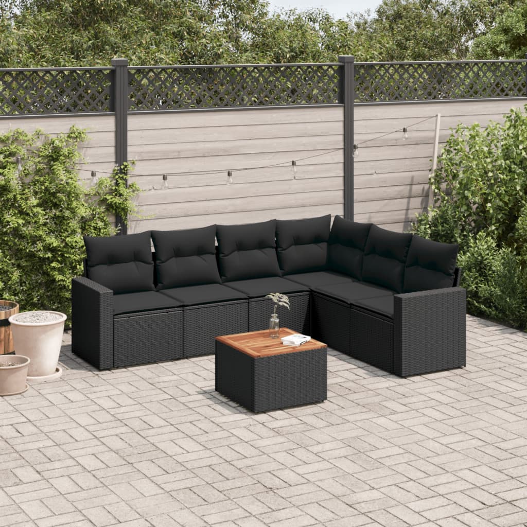 sofasæt til haven 7 dele med hynder polyrattan sort