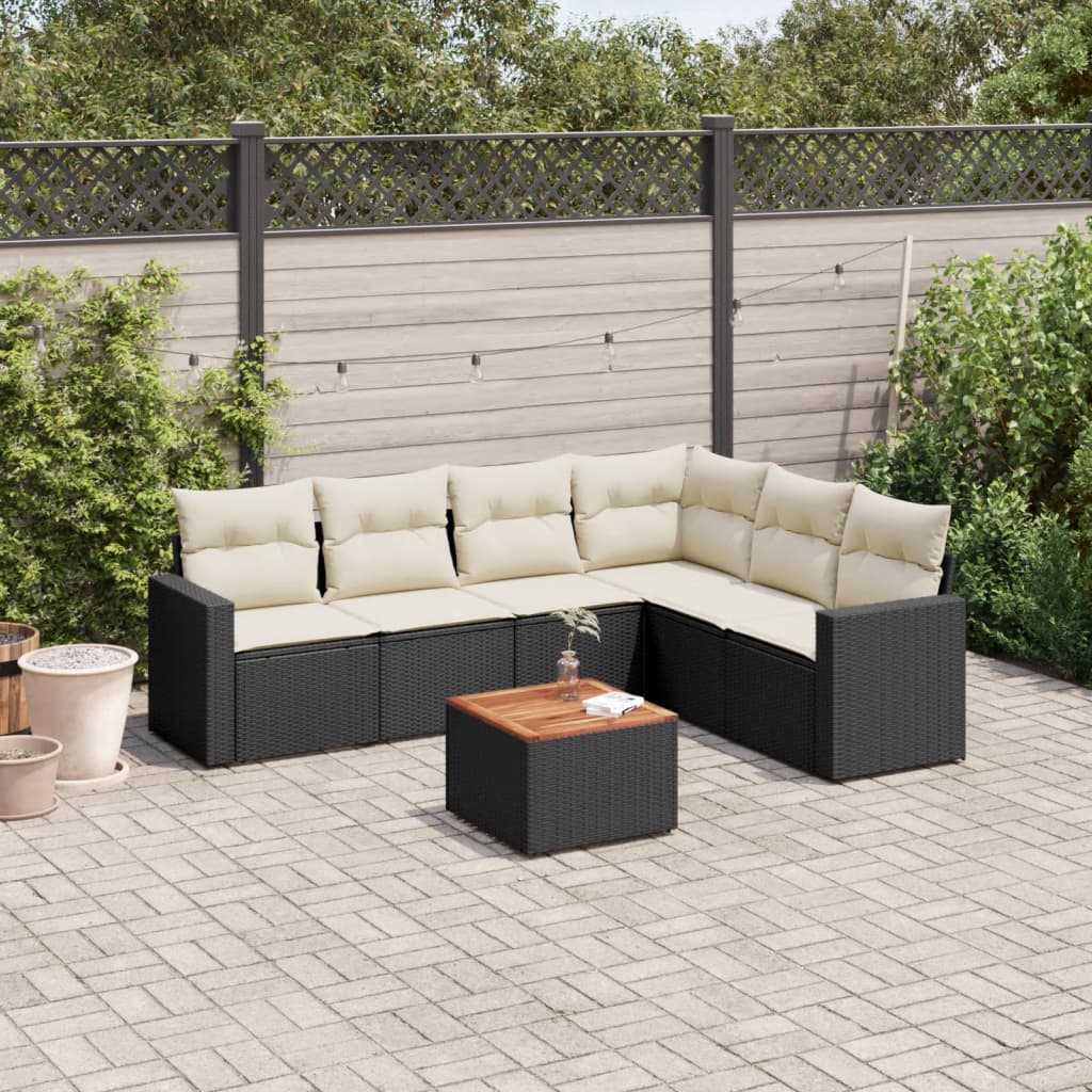 sofasæt til haven 7 dele med hynder polyrattan sort
