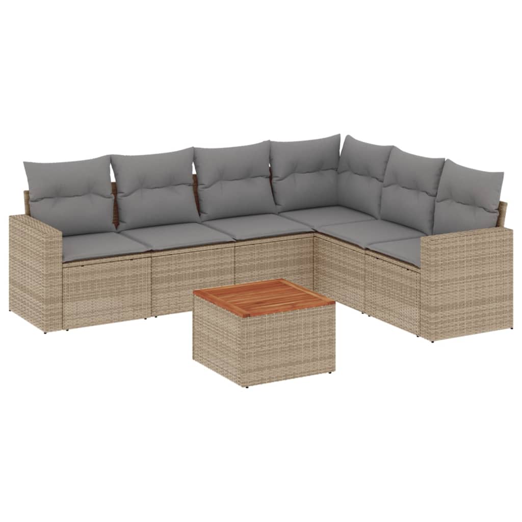 sofasæt til haven 7 dele med hynder polyrattan beige