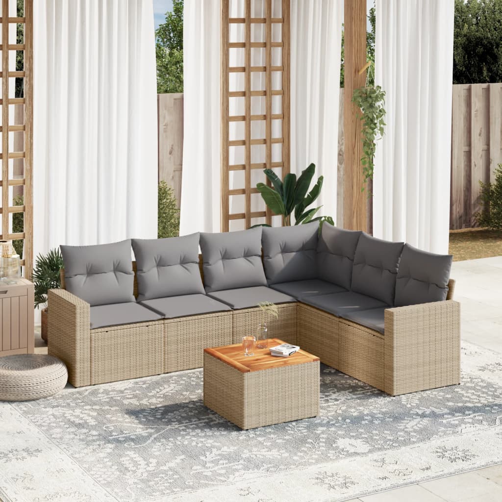 sofasæt til haven 7 dele med hynder polyrattan beige