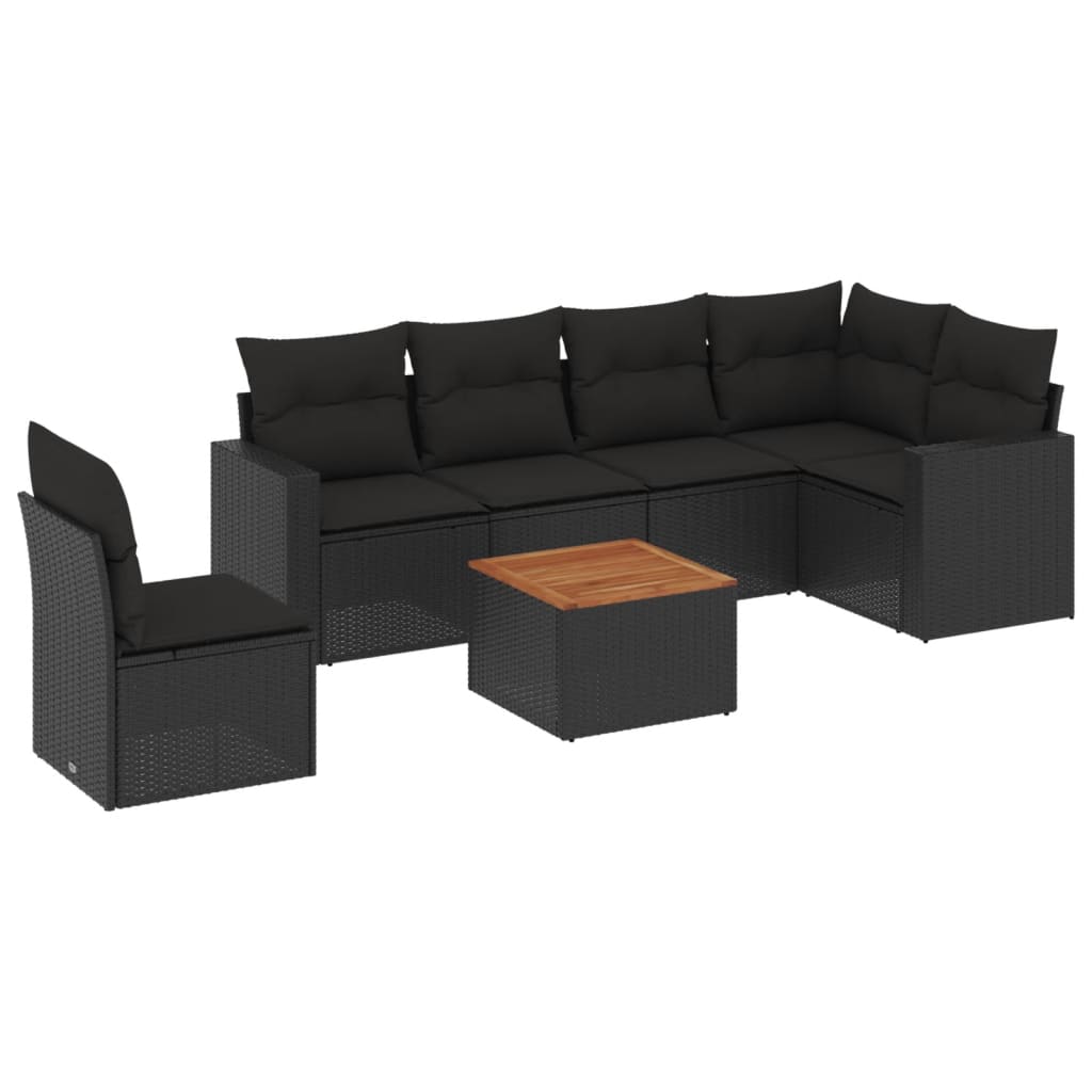 sofasæt til haven 7 dele med hynder polyrattan sort