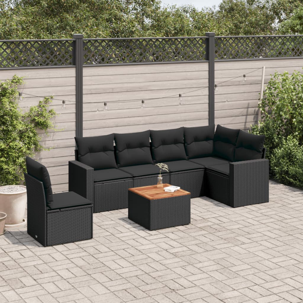 sofasæt til haven 7 dele med hynder polyrattan sort