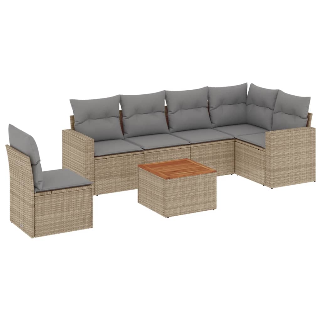 sofasæt til haven 7 dele med hynder polyrattan beige