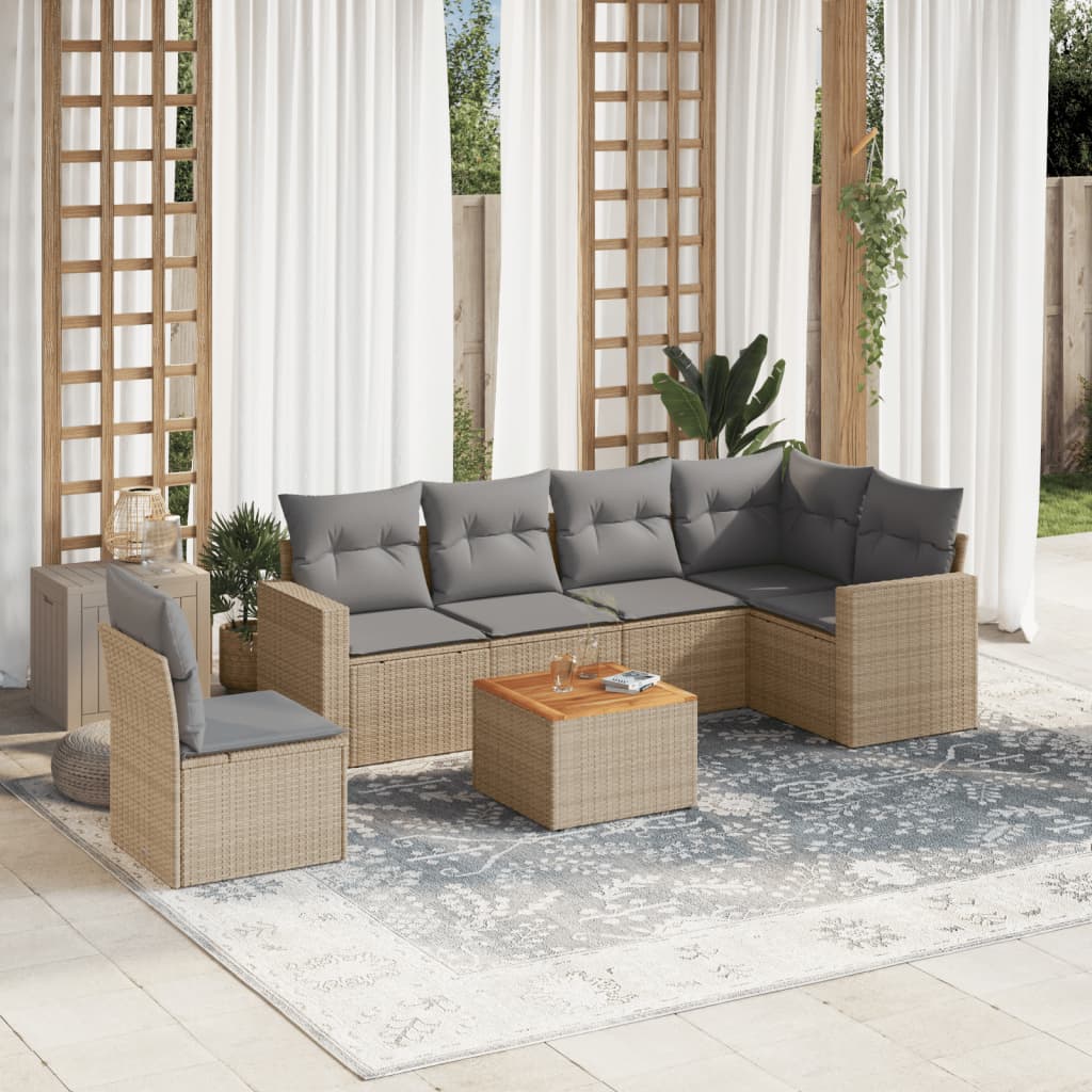 sofasæt til haven 7 dele med hynder polyrattan beige