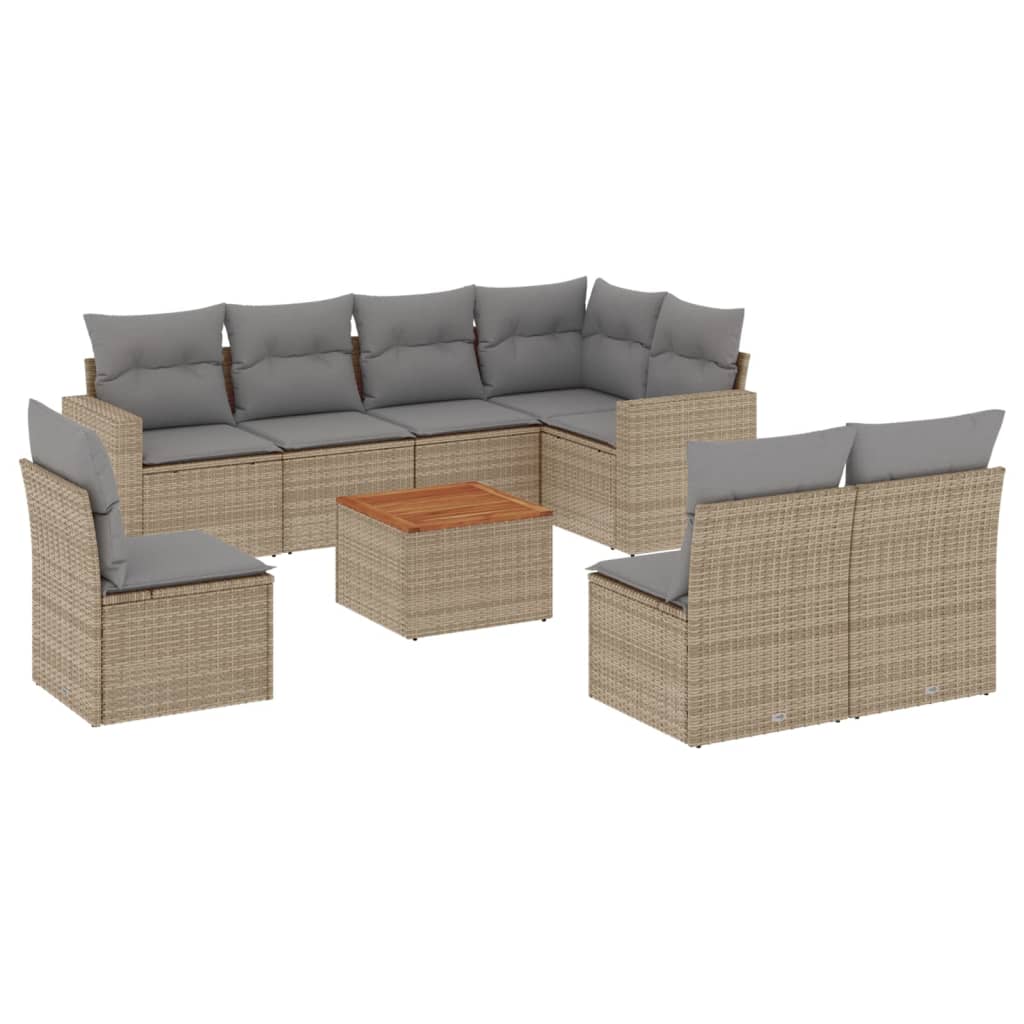 sofasæt til haven 9 dele med hynder polyrattan beige