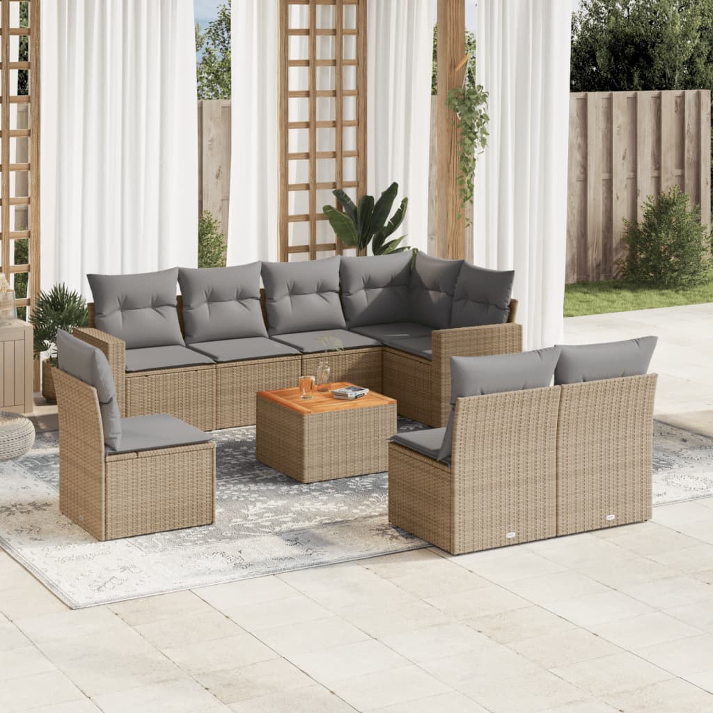 sofasæt til haven 9 dele med hynder polyrattan beige