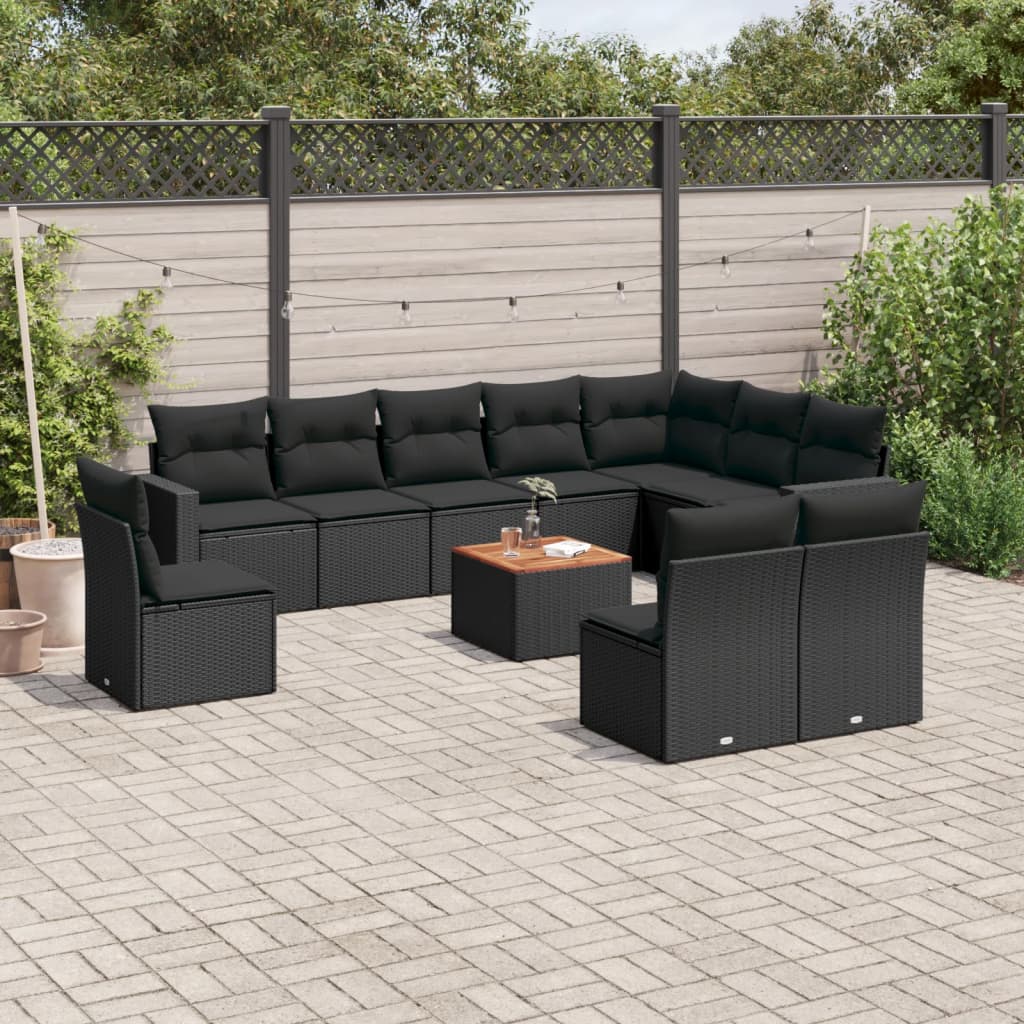 sofasæt til haven 11 dele med hynder polyrattan sort