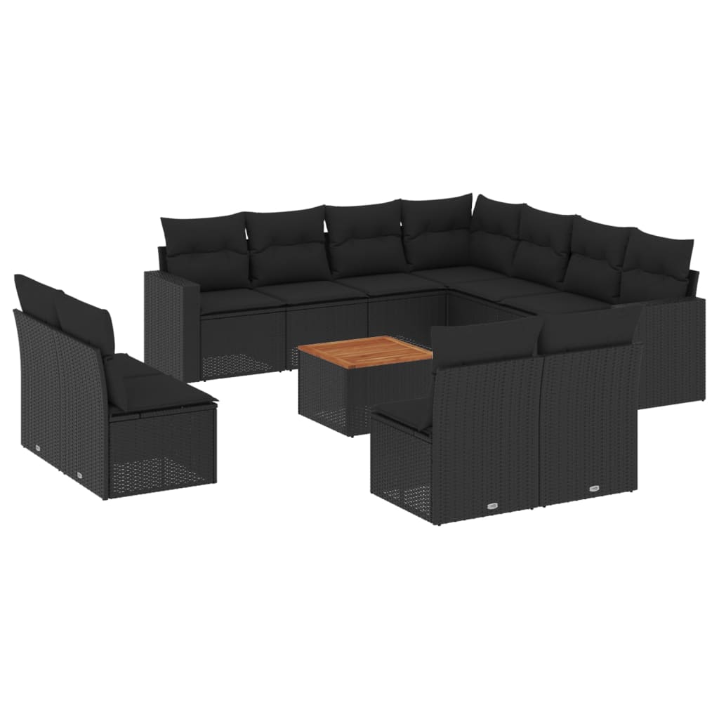 sofasæt til haven 12 dele med hynder polyrattan sort