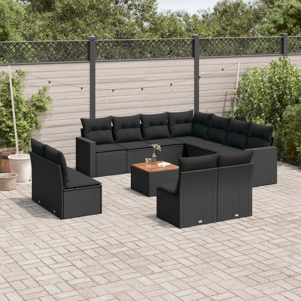 sofasæt til haven 12 dele med hynder polyrattan sort