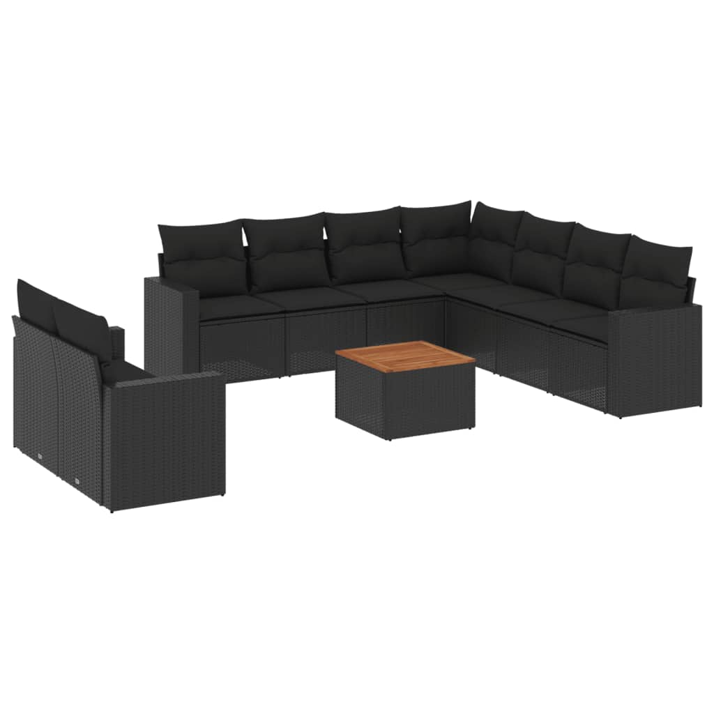 sofasæt til haven 10 dele med hynder polyrattan sort