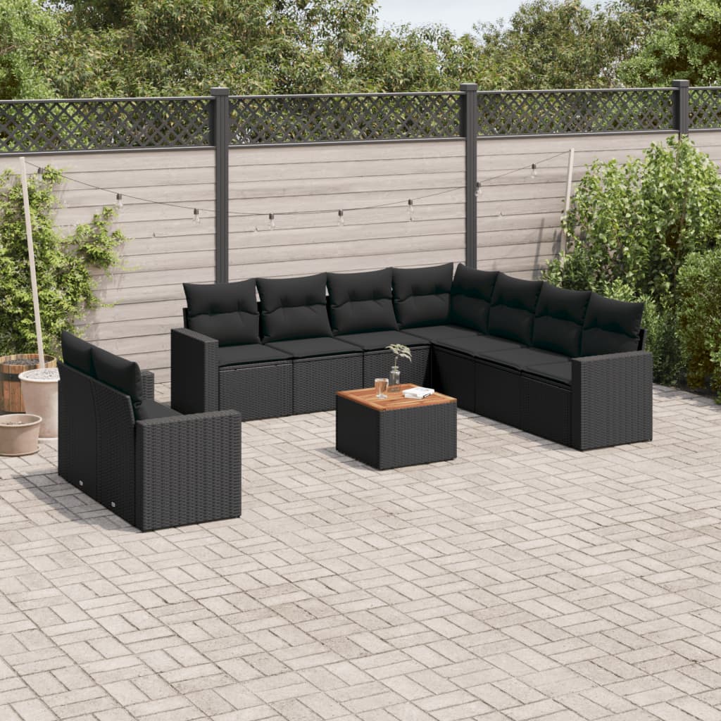 sofasæt til haven 10 dele med hynder polyrattan sort