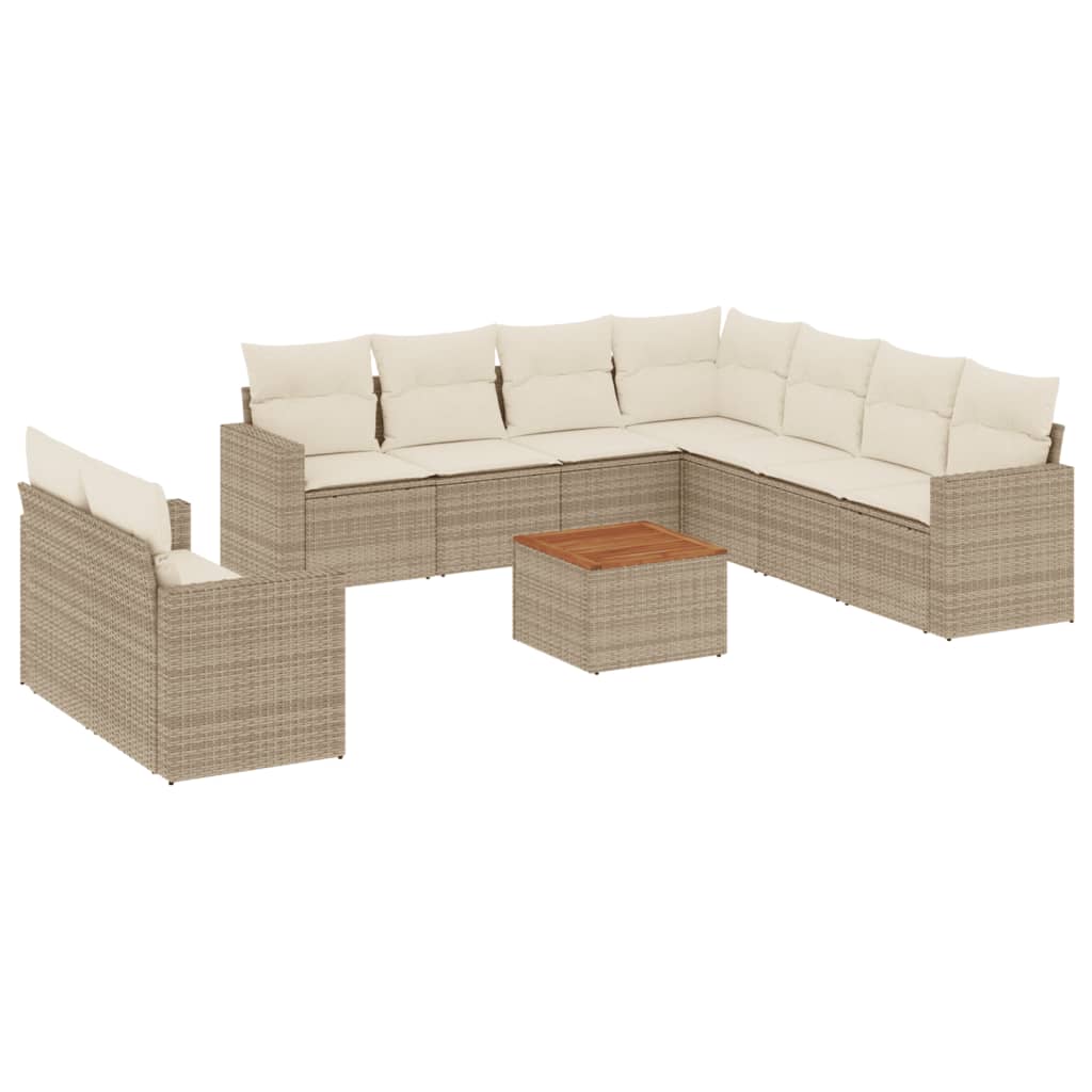 sofasæt til haven 10 dele med hynder polyrattan beige