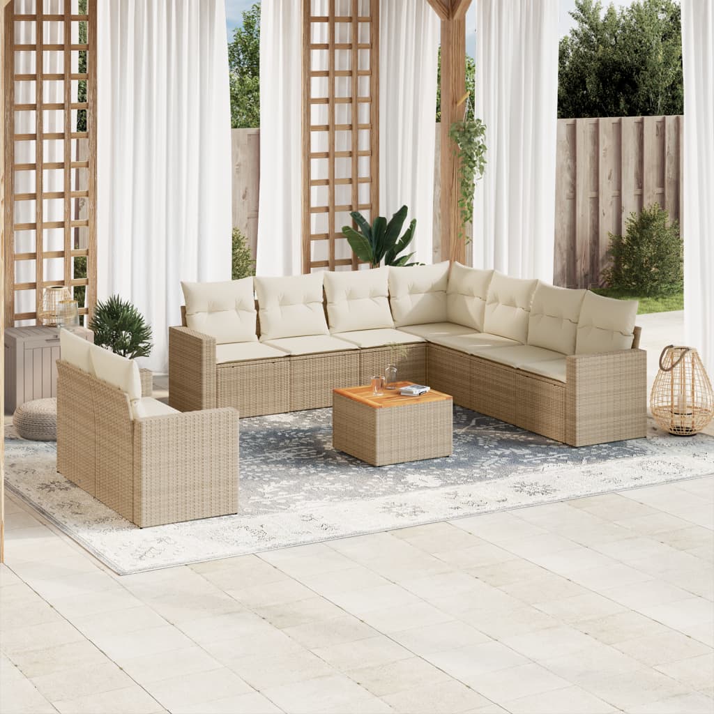 sofasæt til haven 10 dele med hynder polyrattan beige