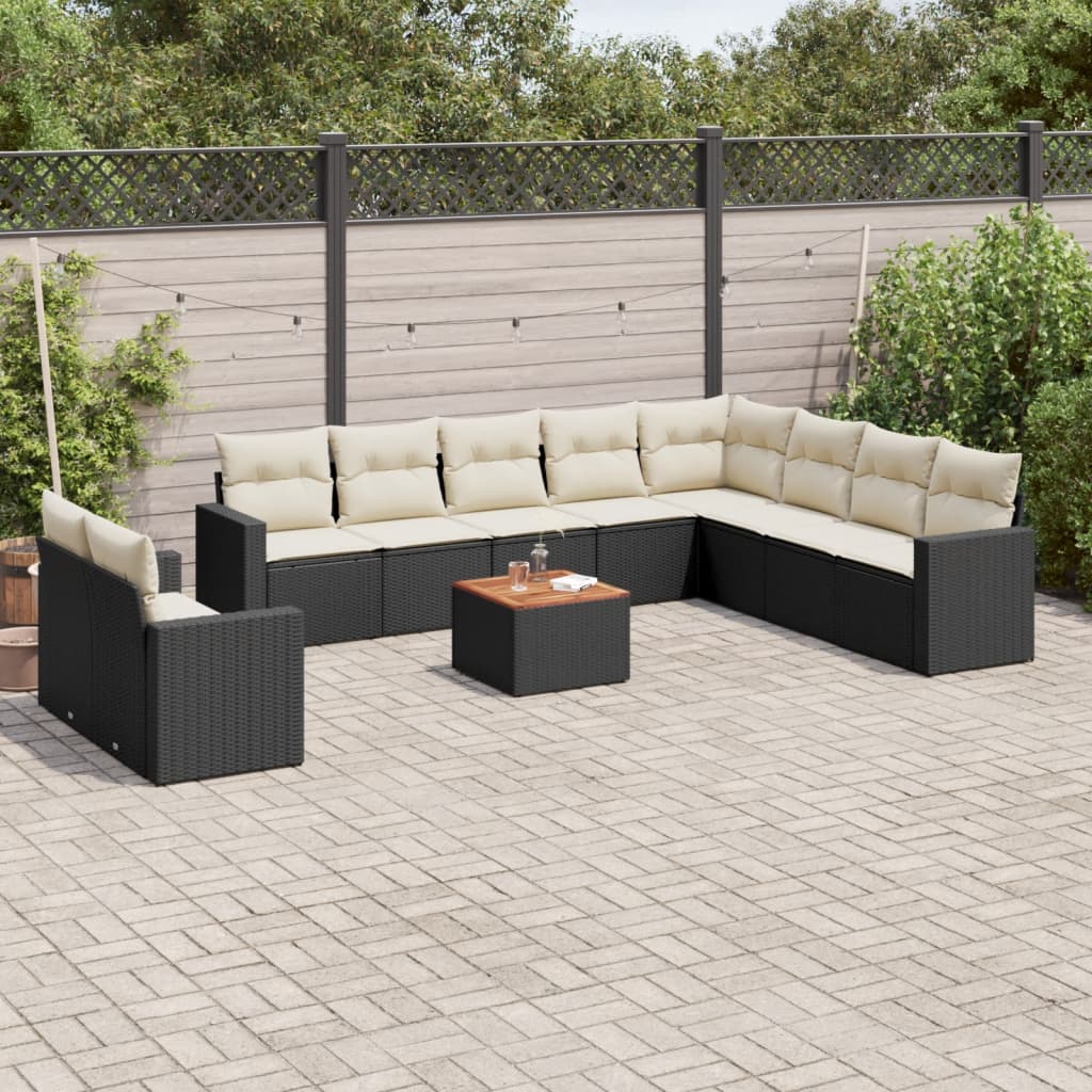 sofasæt til haven 11 dele med hynder polyrattan sort