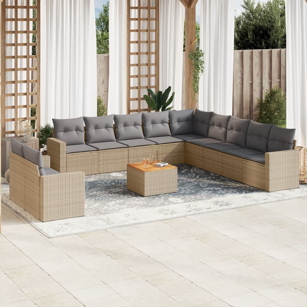 sofasæt til haven 12 dele med hynder polyrattan beige