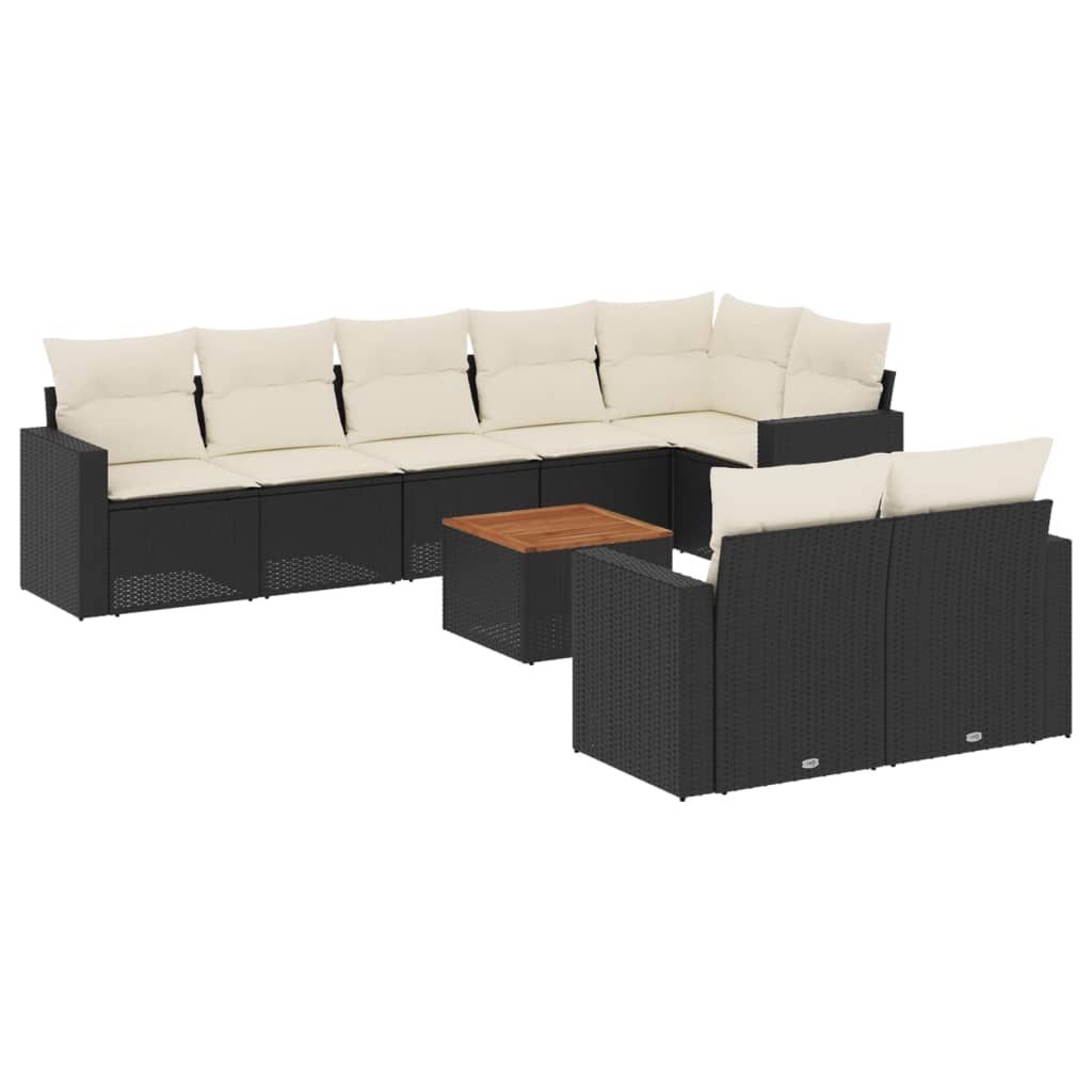 sofasæt til haven 9 dele med hynder polyrattan sort