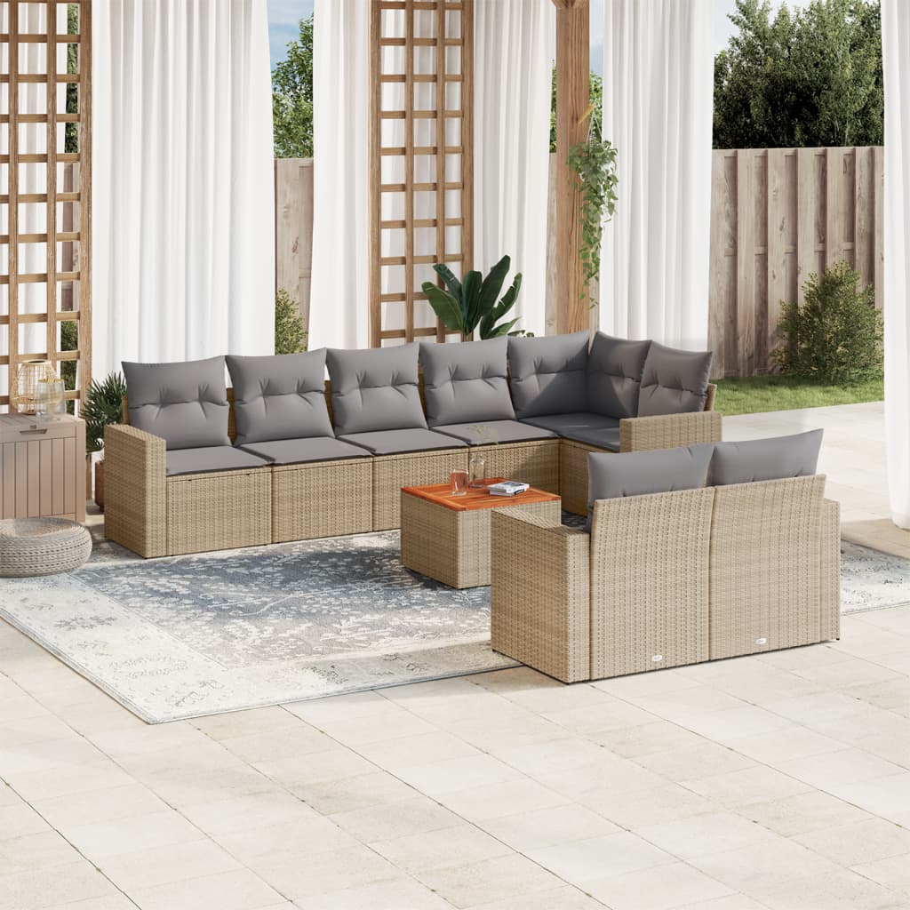 sofasæt til haven 9 dele med hynder polyrattan beige