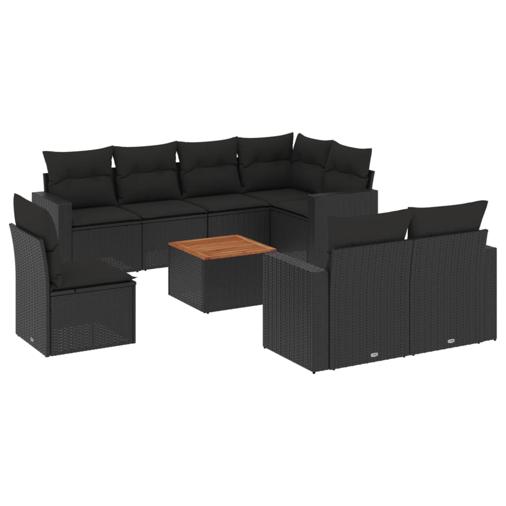 sofasæt til haven 9 dele med hynder polyrattan sort