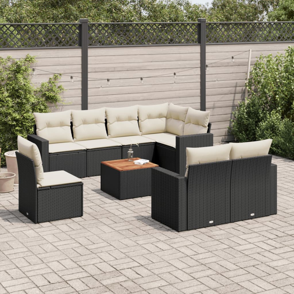 sofasæt til haven 9 dele med hynder polyrattan sort