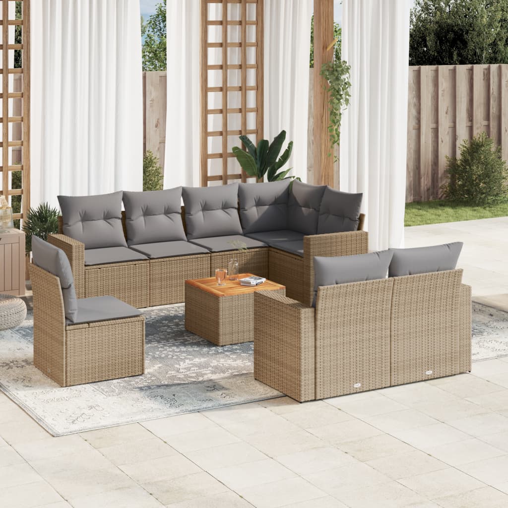 sofasæt til haven 9 dele med hynder polyrattan beige