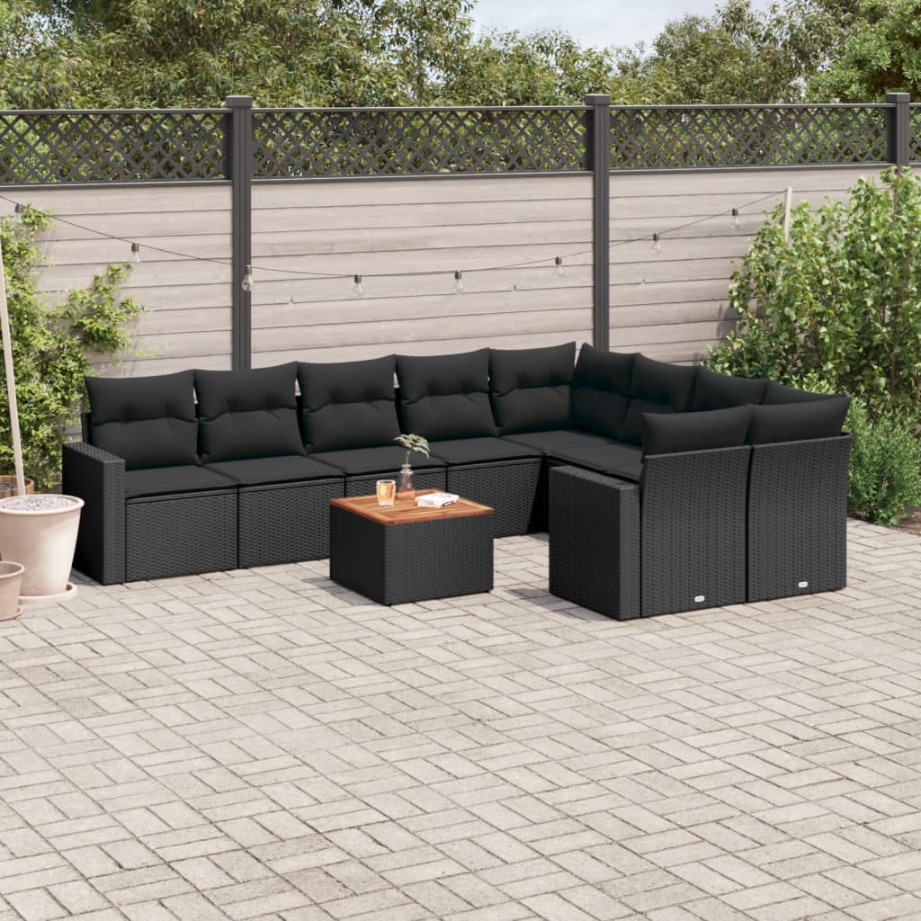 sofasæt til haven 10 dele med hynder polyrattan sort