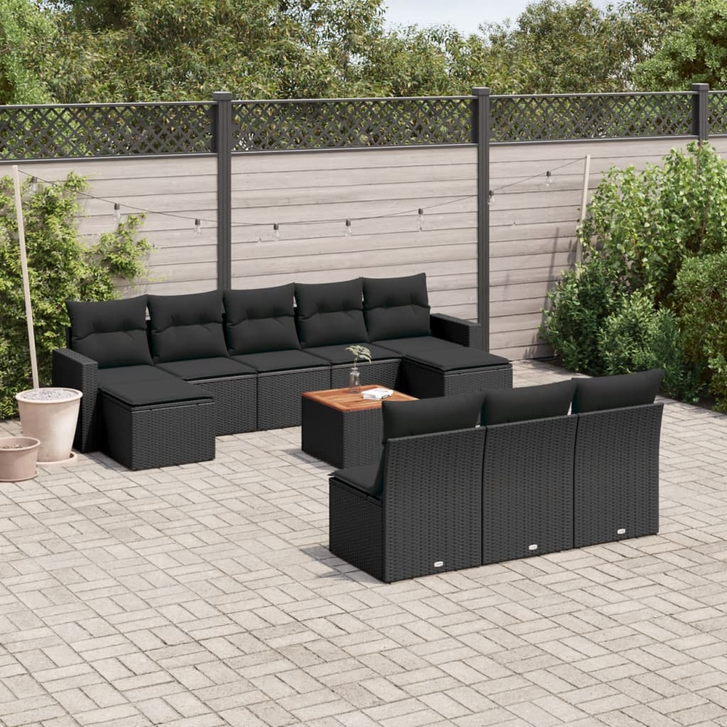 sofasæt til haven 11 dele med hynder polyrattan sort