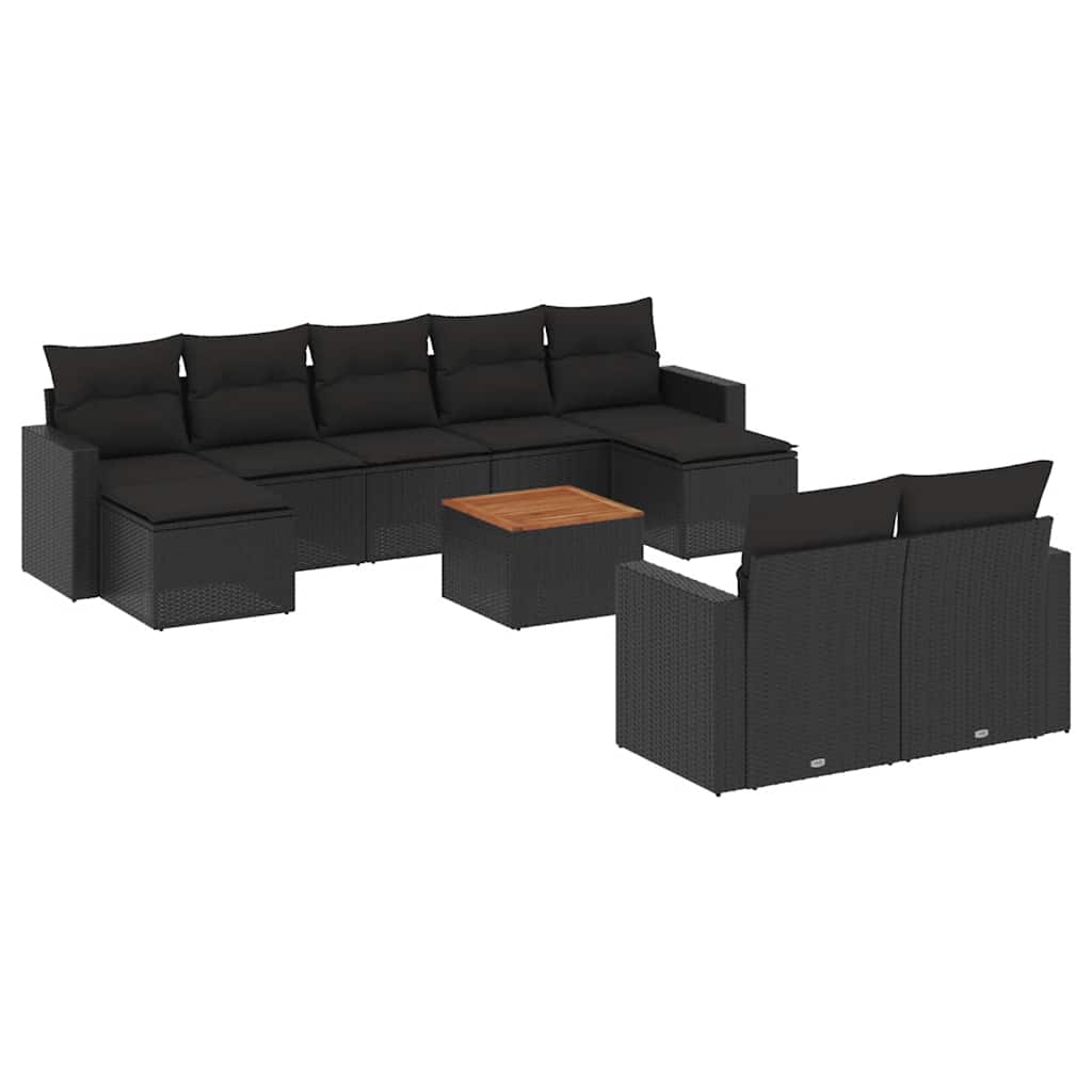 sofasæt til haven 10 dele med hynder polyrattan sort