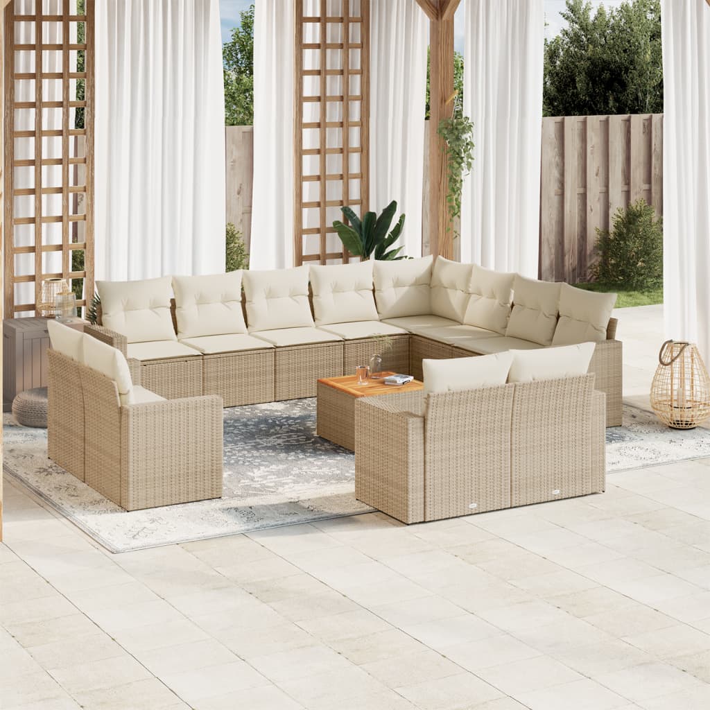 sofasæt til haven 13 dele med hynder polyrattan beige