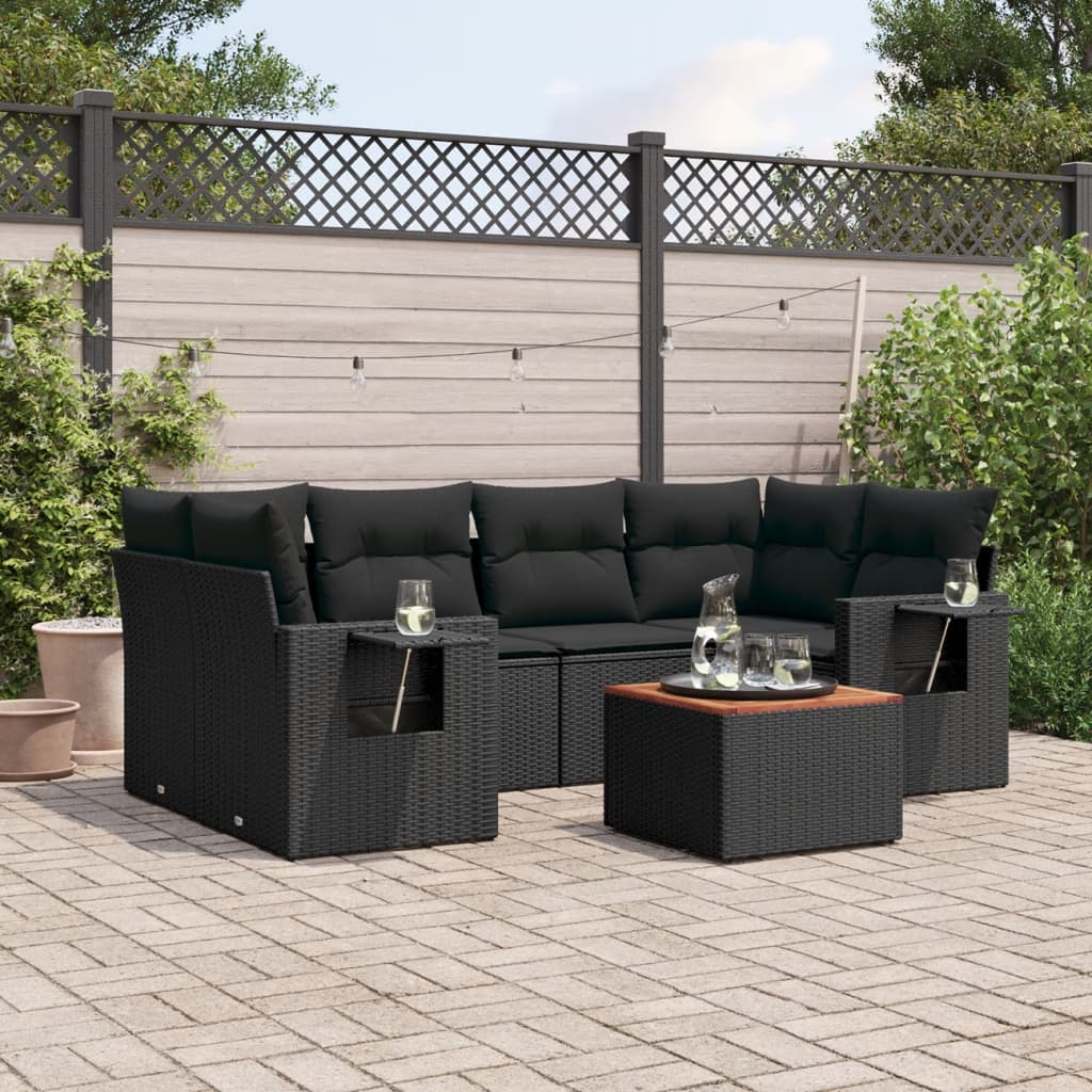 sofasæt til haven 7 dele med hynder polyrattan sort