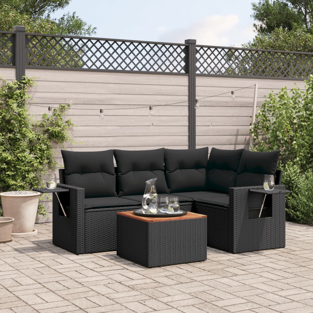 sofasæt til haven 5 dele med hynder polyrattan sort