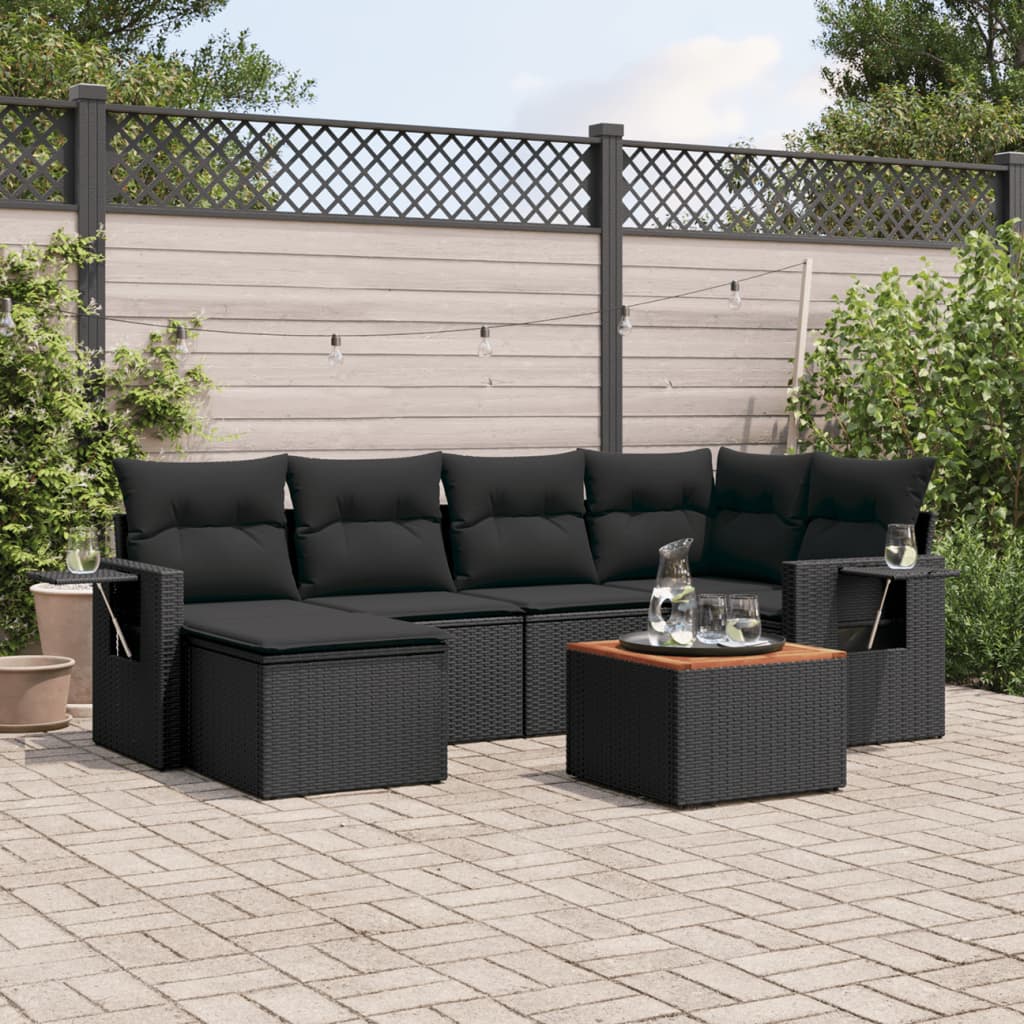 sofasæt til haven 7 dele med hynder polyrattan sort