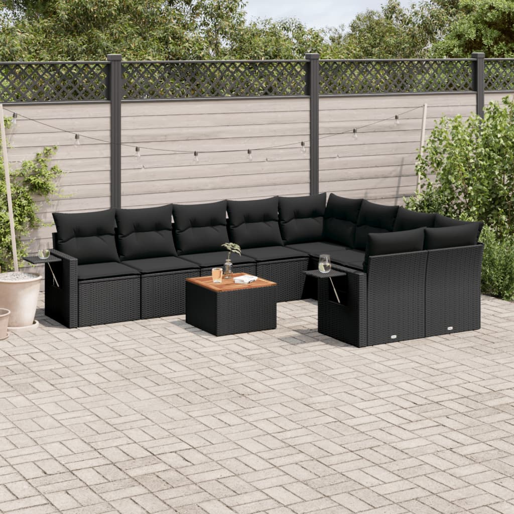 sofasæt til haven 10 dele med hynder polyrattan sort