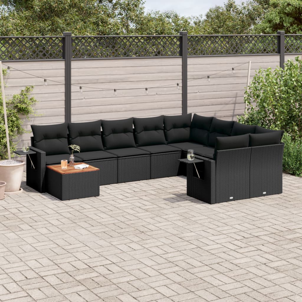 sofasæt til haven 10 dele med hynder polyrattan sort