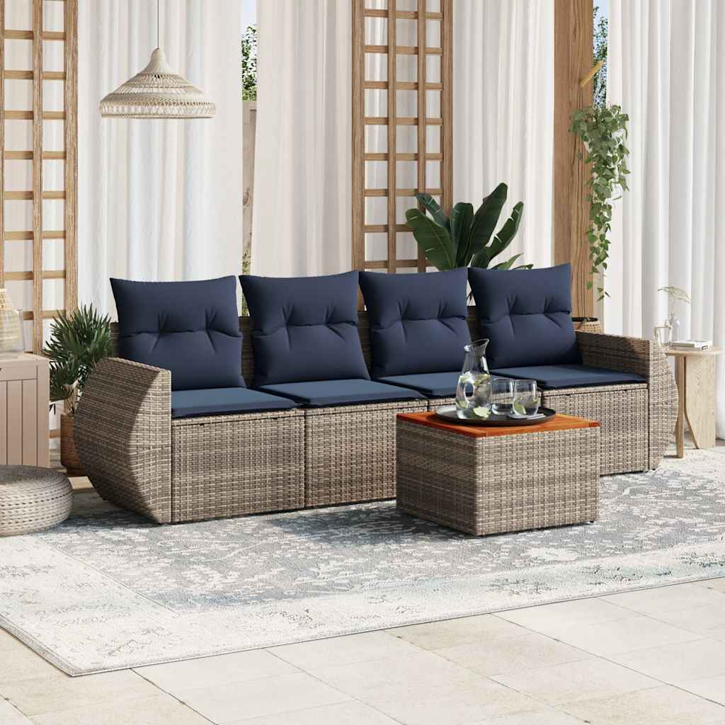 havesofasæt med 5 dele og hynder grå polyrattan