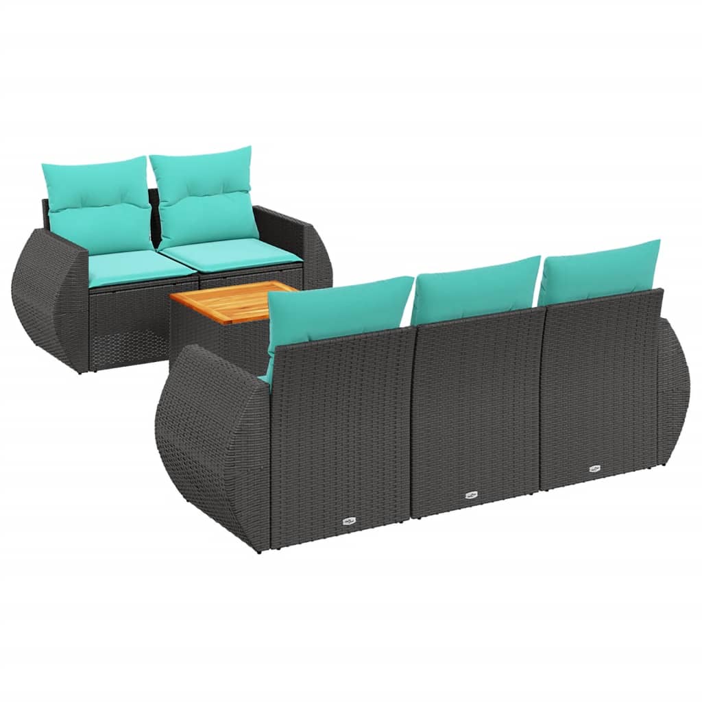 havesofasæt med 6 hynder sort polyrattan