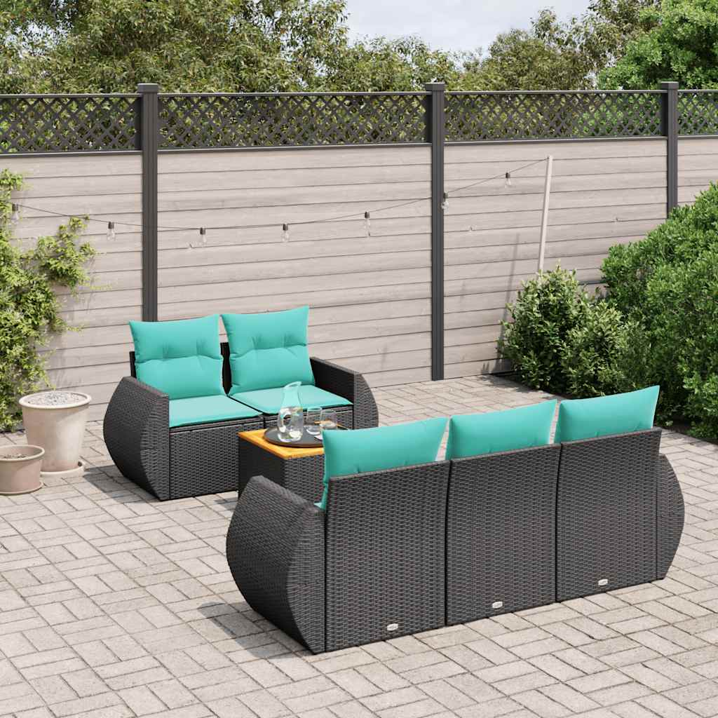 havesofasæt med 6 hynder sort polyrattan