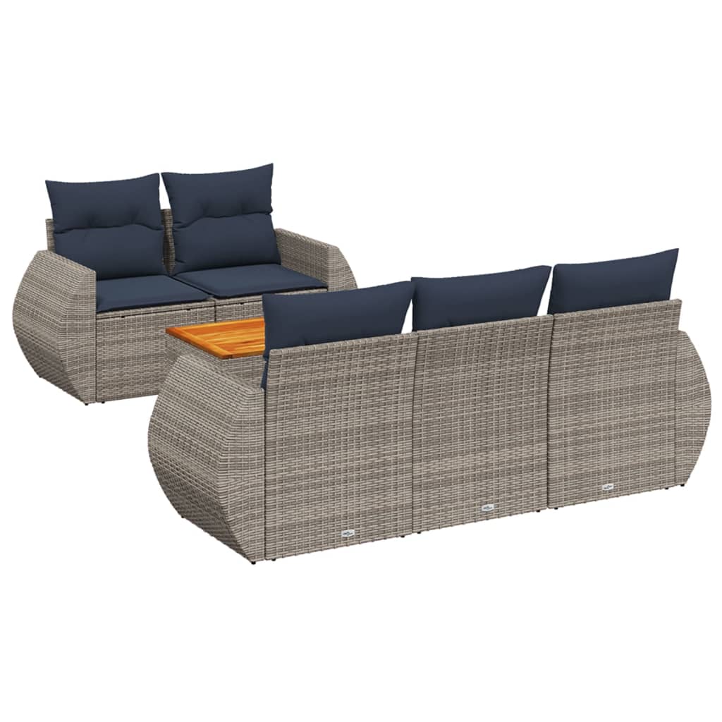 havesofasæt med 6 dele og hynder grå polyrattan