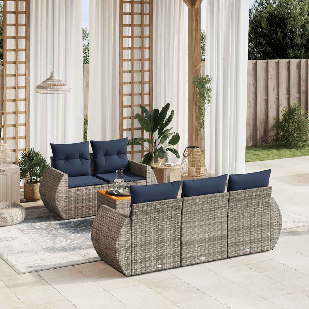 havesofasæt med 6 dele og hynder grå polyrattan