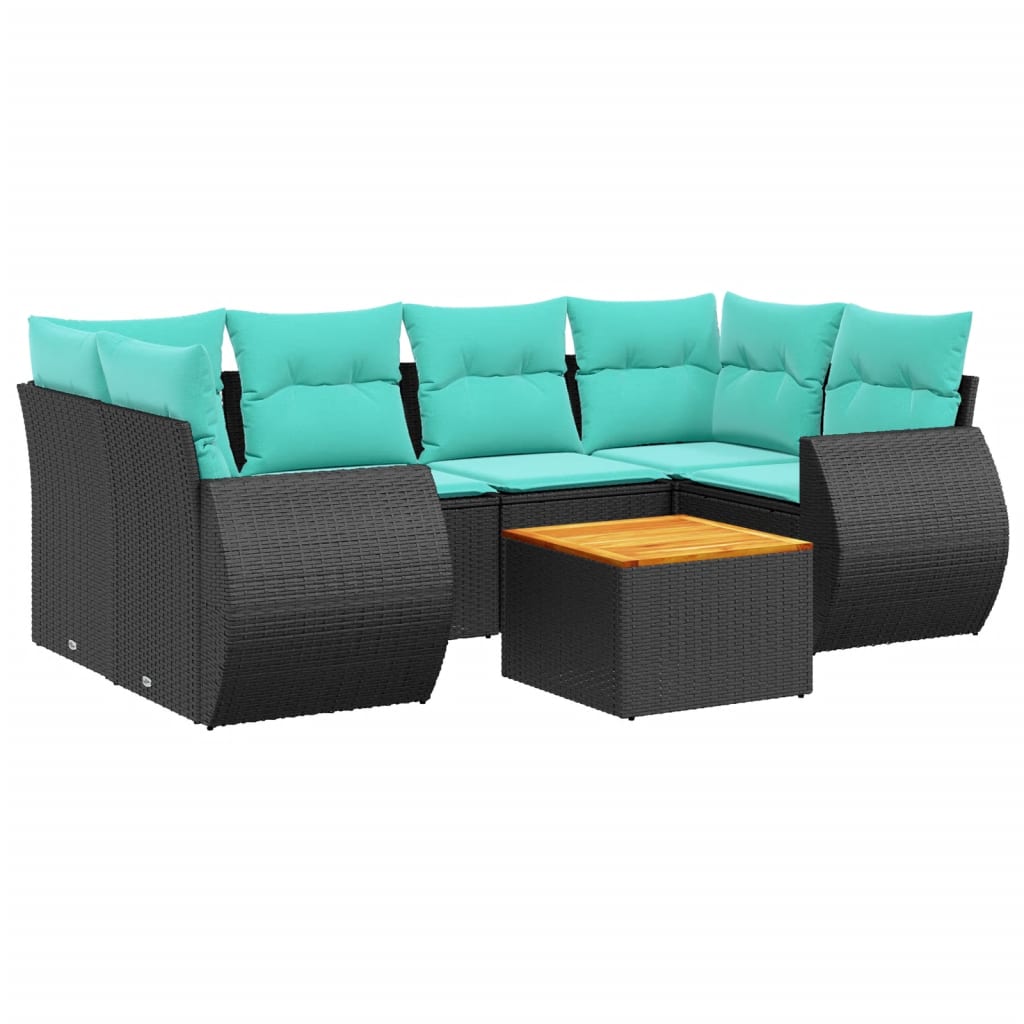 havesofasæt med 7 hynder sort polyrattan