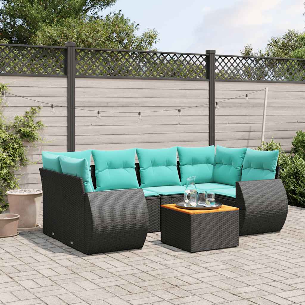 havesofasæt med 7 hynder sort polyrattan
