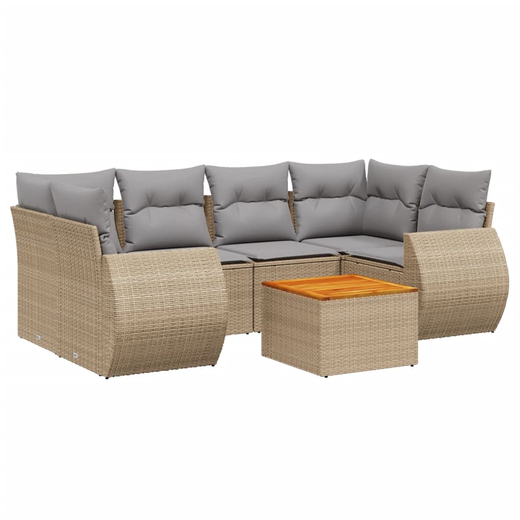 sofasæt til haven 7 dele med hynder polyrattan beige