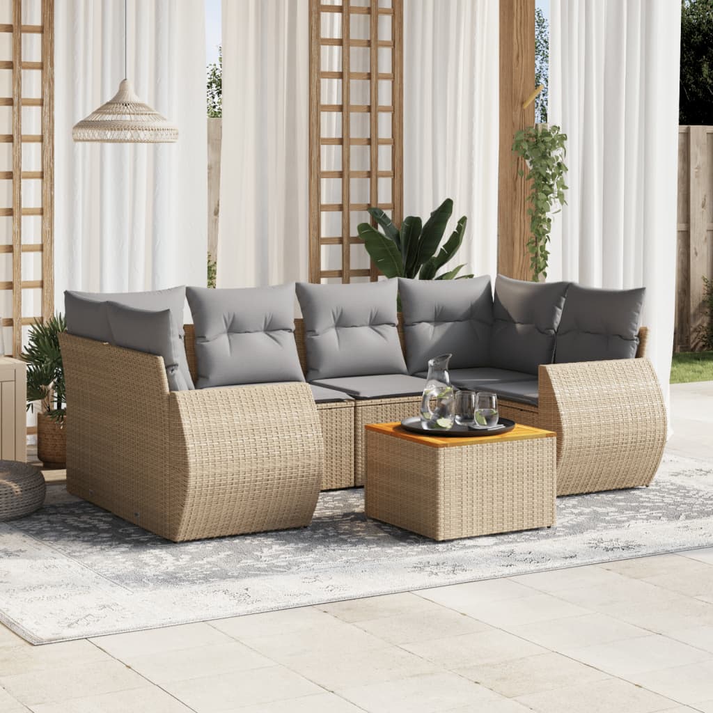 sofasæt til haven 7 dele med hynder polyrattan beige