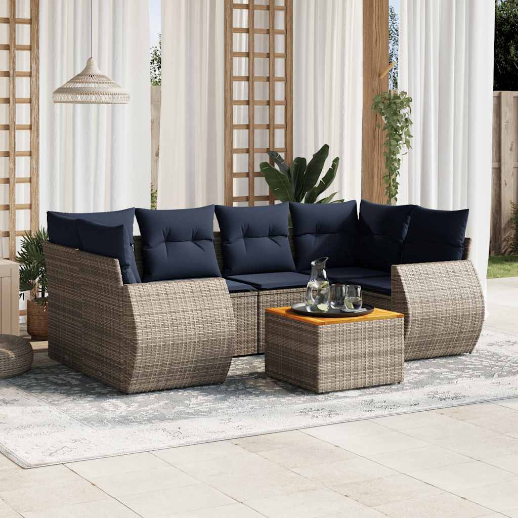 havesofasæt med 7 dele og hynder grå polyrattan