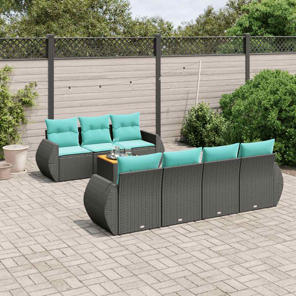 8-delt havesofasæt med hynder sort polyrattan