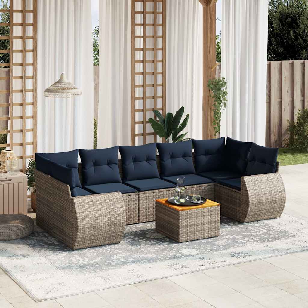 havesofasæt med 8 hynder grå polyrattan