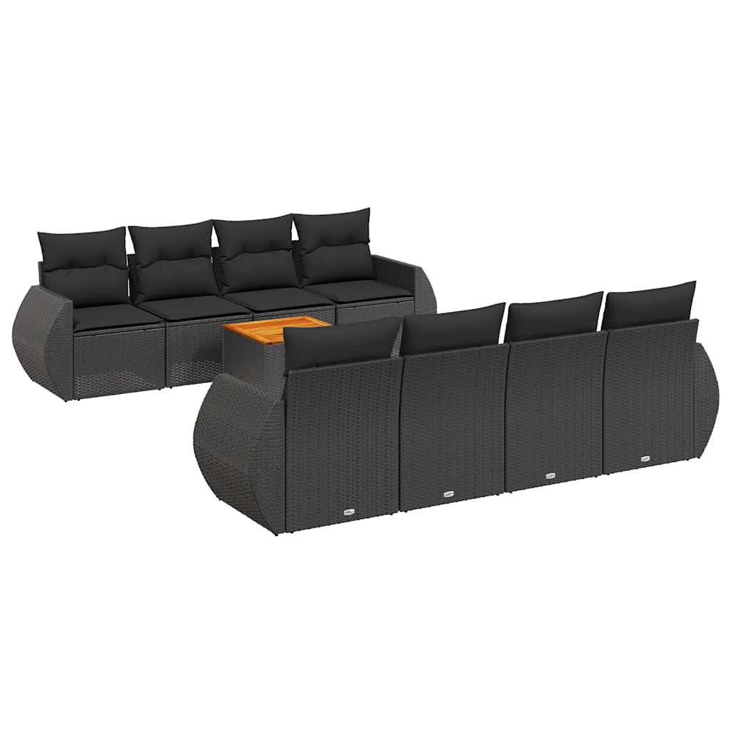 sofasæt til haven 9 dele med hynder polyrattan sort