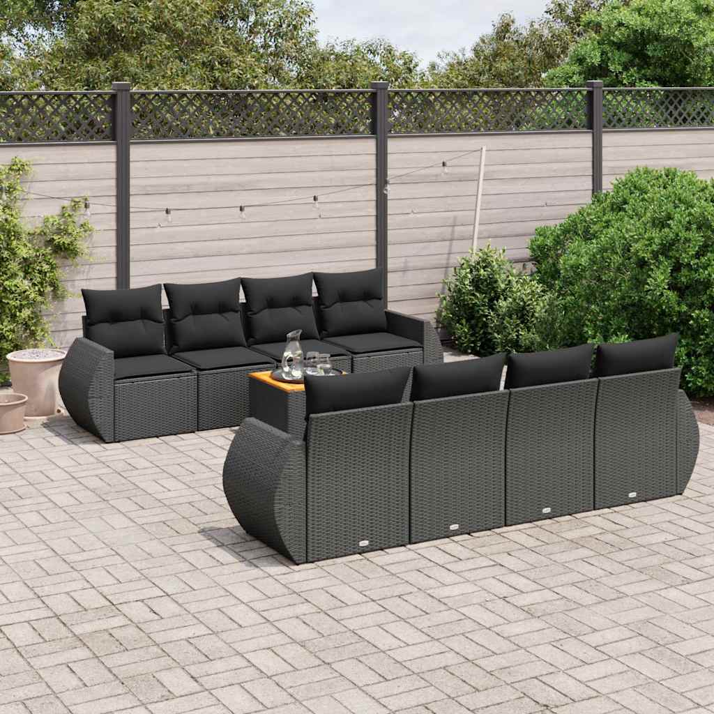 sofasæt til haven 9 dele med hynder polyrattan sort