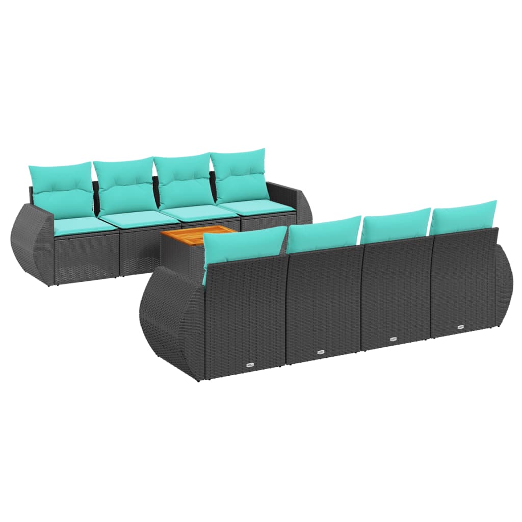 havesofasæt med 9 dele og hynder sort polyrattan