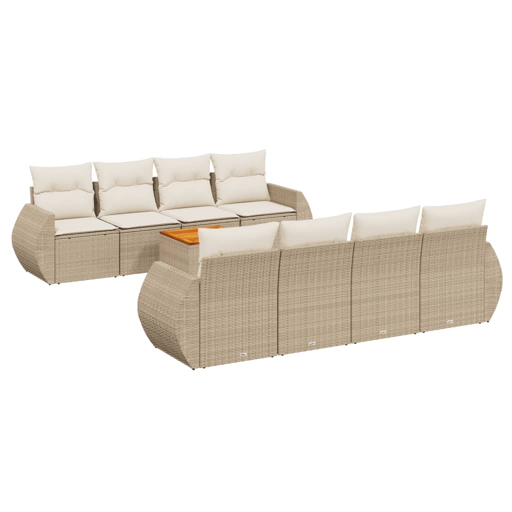 sofasæt til haven 9 dele med hynder polyrattan beige